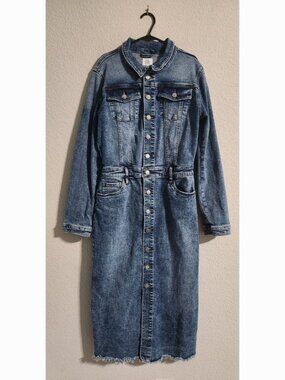 Wash Lab Denim Dress Frayed Hem Midi Shirt dress Women’s Small